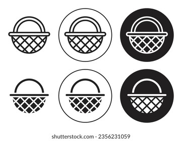 Wicker basket vector icon set. picnic vegetables or fruit basket symbol in black color.