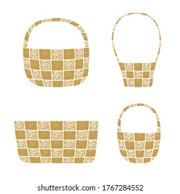 Wicker basket vector illustrations with a grainy texture in a grunge style, single color