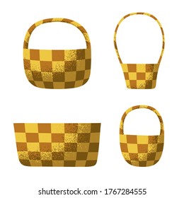 Wicker basket vector illustrations with a grainy texture 3D effect