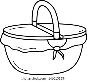 Wicker basket. Vector outline icon isolated on white background.