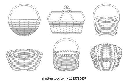 Wicker basket vector outline set icon. Vector illustration basketry on white background. Isolated outline set icon wicker basket .