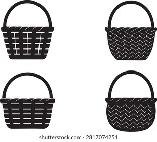 Wicker basket vector realistic set icon. silhouette Vector art basketry on white background.
