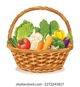 Wicker basket with vegetables vector illustration