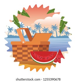 wicker basket and watermelon