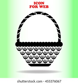 Wicker basket web icon. Black illustration on white background