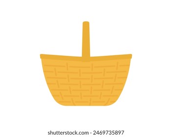 Wicker basket. Woven straw handle basket without lid. Handmade container. Minimal vector illustration, isolated on white. Clean and simple style