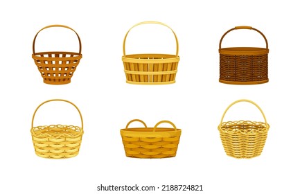 Cestas de mimbre. Contenedor de picnic artesanal para ilustraciones vectoriales de productos