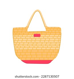 wicker beach bag cartoon. woman straw, handle travel wicker beach bag sign. isolated symbol vector illustration