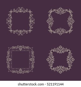 Wicker border collection in vector. For text, certificate and page decoration in advertising. Business flourish sign for logo. Vinous frames and classic ornate elements.