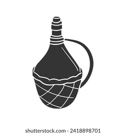 Wicker Bottle Icon Silhouette Illustration. Antique Objects Vector Graphic Pictogram Symbol Clip Art. Doodle Sketch Black Sign.