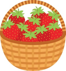 Wicker Brown Basket Full Of Red Strawberries
