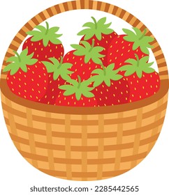 Wicker brown basket full of red strawberries
