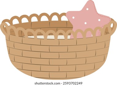 Wicker Cradle Basket For Newborn Vector Illustration
