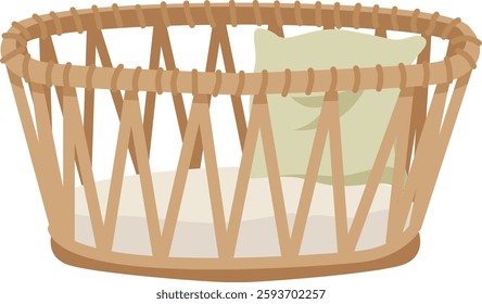 Wicker Cradle Basket For Newborn Vector Illustration