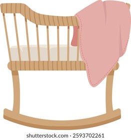 Wicker Cradle Basket For Newborn Vector Illustration