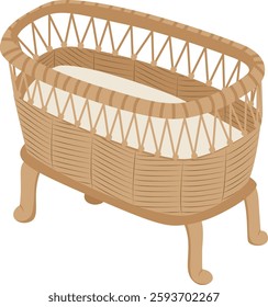 Wicker Cradle Basket For Newborn Vector Illustration