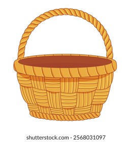 Wicker Easter empty basket. Vector hand drawn wicker picnic basket.