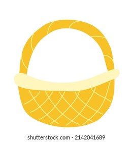A wicker empty picnic basket. Happy Easter. Vector illustration in hand-drawn style on a white background for postcard, decor, holiday