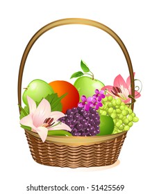 wicker fruit basket with flowers