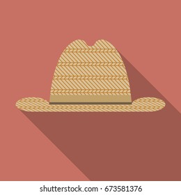 Wicker hat for summertime. Cap for the garden, farm or beach. Icon isolated on color background. Vector illustration in flat design.