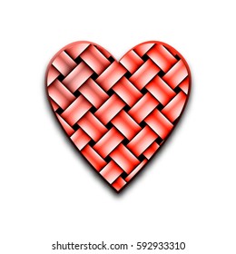 wicker heart of red stripes on a white background