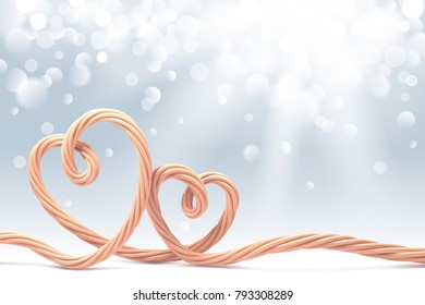 Wicker heart and woven ornament with shine bokeh background, vector art and illustration.