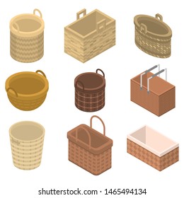 Wicker icons set. Isometric set of wicker vector icons for web design isolated on white background