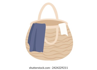 Wicker laundry basket vector illustration isolated on white background