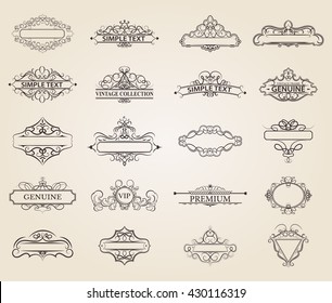Wicker lines and old decor elements in vector. Vintage borders, frame and rosette in set. Vector page decoration. Decoration for logos, wedding album or restaurant menu. Calligraphic design elements