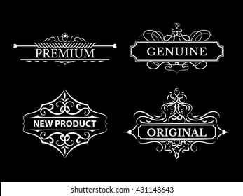 Wicker lines and old decor elements in vector. Vintage borders, frame and rosette in set. Vector page decoration. Decoration for logos, wedding album or restaurant menu. 