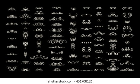Wicker lines and old decor elements in vector. Vintage borders, frame and rosette in set. Vector page decoration. Decoration for logos, wedding album or restaurant menu. Calligraphic design elements
