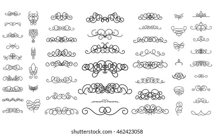 Wicker lines and old decor elements in vector. Vintage borders, frame and rosette in set. Vector page decoration. Decoration for logos, wedding album or restaurant menu. Calligraphic design elements