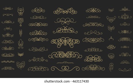 Wicker lines and old decor elements in vector. Vintage borders, frame and rosette in set. Vector page decoration. Decoration for logos, wedding album or restaurant menu. Calligraphic design elements