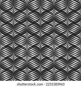 Wicker pattern with 3d effect of thin silver lines decorative background. Weaving metallic parallel stripes creative backdrop.