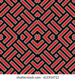 Wicker pattern. Basket weave motif. Braiding stripes ornament wallpaper. Seamless surface pattern design with color polygons. Digital paper for textile print, web designing. Vector art illustration.