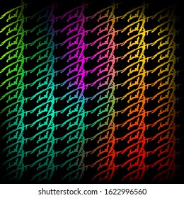 Wicker pattern of neon squiggles and light blue ropes on a black background.
