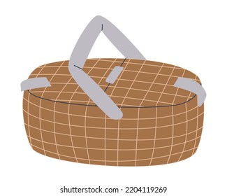 Wicker picnic basket. Flat vector illustration. Eps10