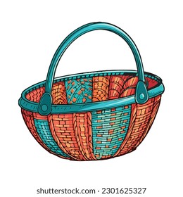 Wicker picnic basket with handle icon isolated