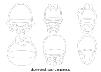 Wicker picnic basket made in flat style. Linear illustration on a white background.