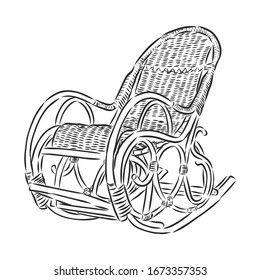 wicker rocking chair, vector sketch illustration 