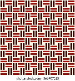 Wicker seamless pattern. Basket weave motif. Red colors geometric abstract background with overlapping stripes. Braiding ornamental wallpaper. Digital paper, textile print. Vector art illustration 