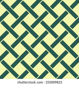 Wicker seamless pattern. Strict straight diagonal lines intersecting at right angles. Vector background for the technical design. Green and yellow retro colors.