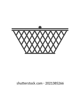 Wicker storage basket with lid. Vector drawing on blank background. Isolated black and white silhouette.
