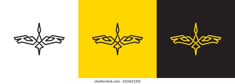 Wicker stork logo vector design in isolated backgrounds. The outline image of a wicker bird flying.