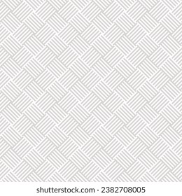 Wicker surface texture. Vector geometric seamless pattern. Subtle vector ornament with stripes, squares, quirky lines. Abstract beige and white graphic background. Minimalist repeat decorative design