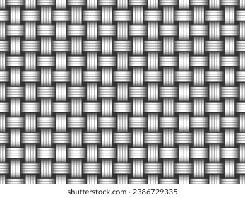 Wicker texture black and white seamless pattern. Abstract woven halftone geometric background. Woven fiber endless texture