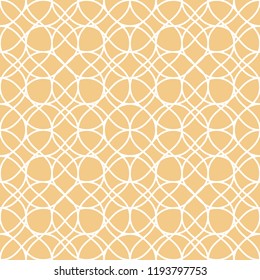 Wicker texture. Vector seamless pattern with thin curved lines. Simple white and yellow plaited texture of fishnet, lace, mesh, weave, net. Delicate background. Repeated design for decor, wallpapers
