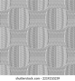 Wicker textured 3d seamless pattern. Checkered plaid tartan ornamental grunge background. Rough endless embossed texture. Wicker relief surface ornaments. Emboss repeat vector modern backdrop.