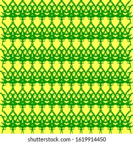 Wicker twisted pattern of wire and green arrows on a yellow background. 