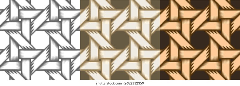 Conjunto de Ilustración vectorial de fondo de patrón sin costuras de ratán de tejido de mimbre